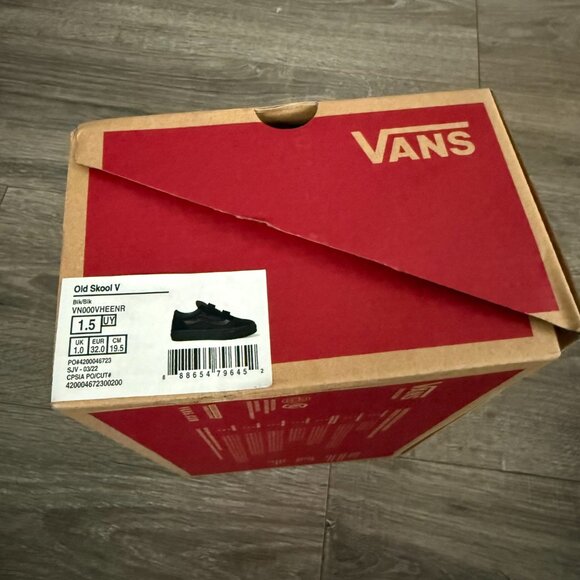 NIB Vans Old Skool V Black Double Strap Skate Shoes Youth Little Boys Size 1.5 - Picture 7 of 7